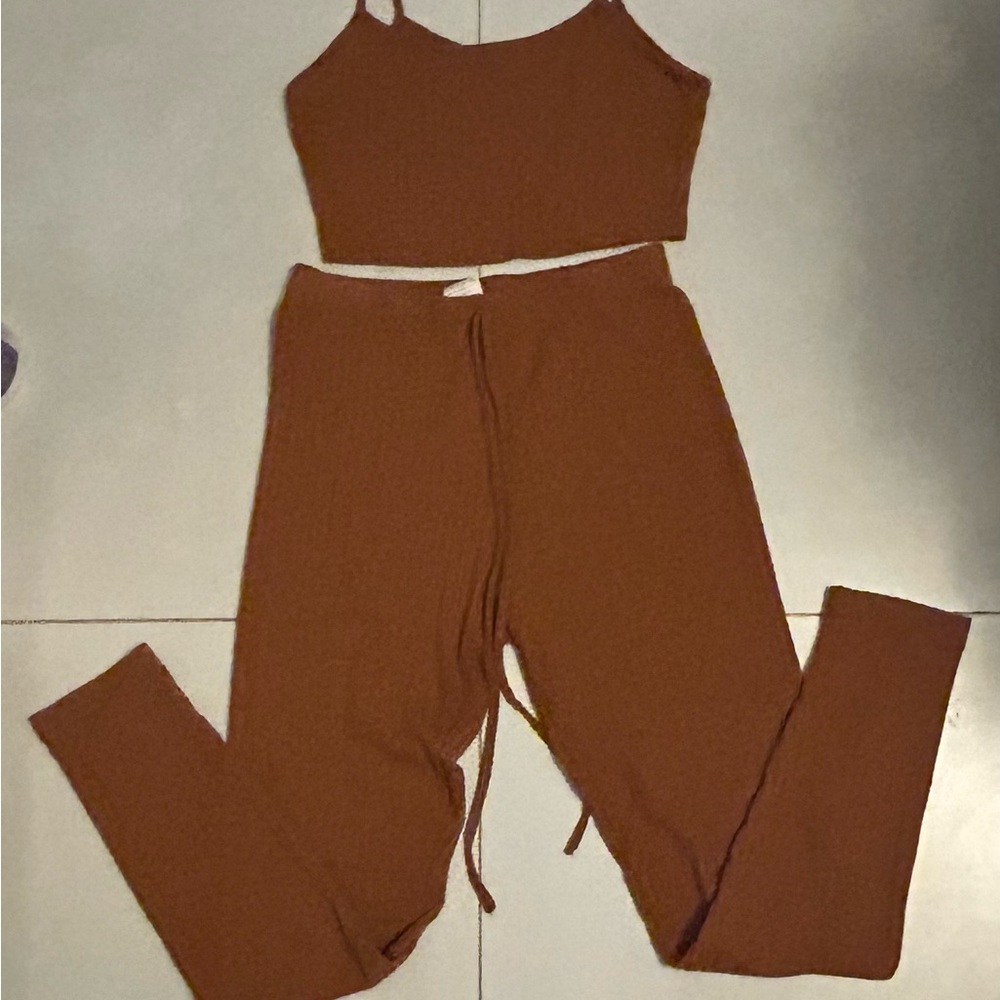 SHEIN Brown Track Pants with Tapered Leg Design